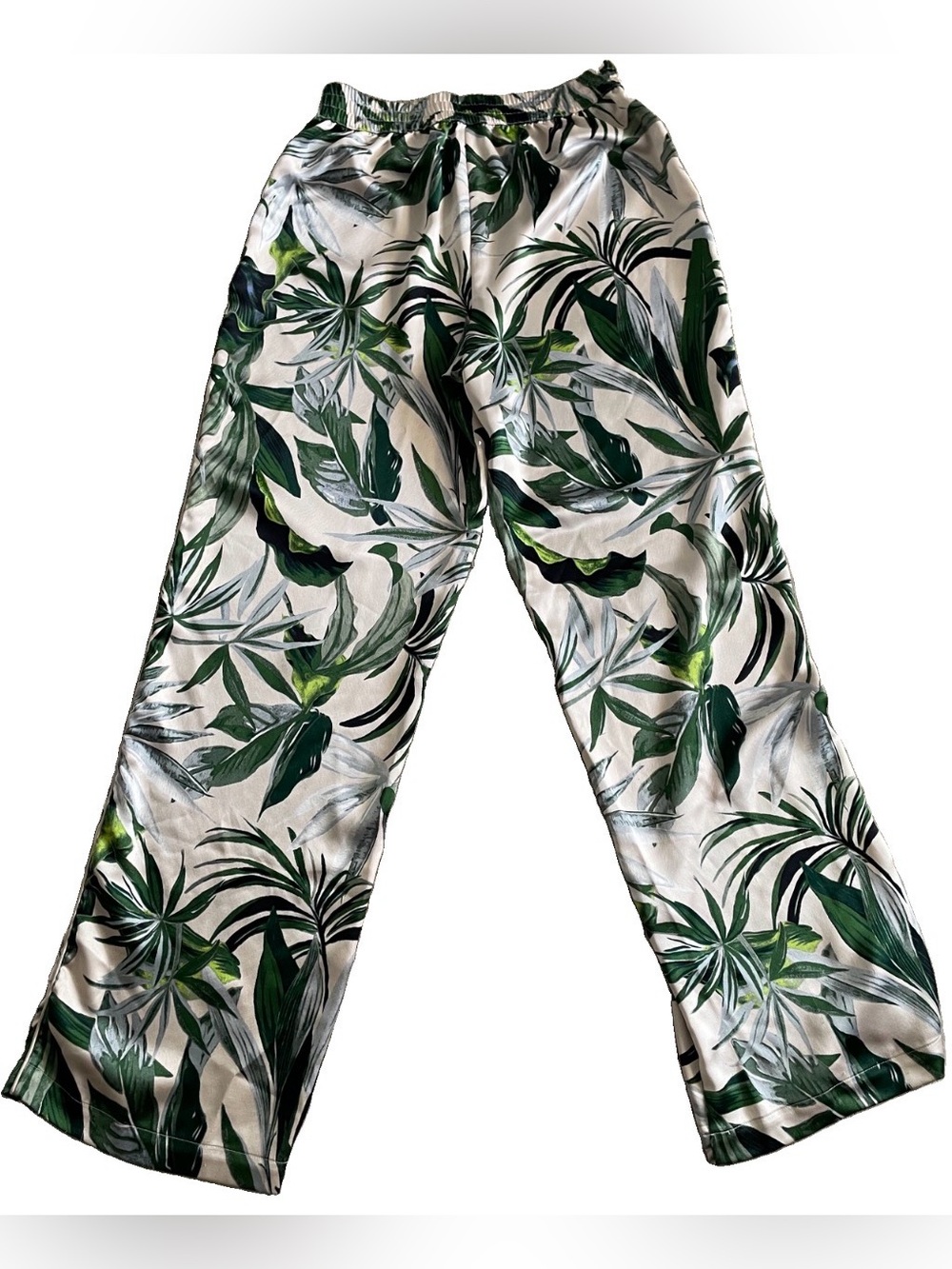 VICTORIA’S SECRET Silky Wide Leg Tropical Palm Leaf Lounge PANTS Size Small